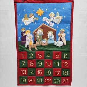 Vintage Handmade Felt Countdown To Christmas Nativity Advent Calendar Wall Decor